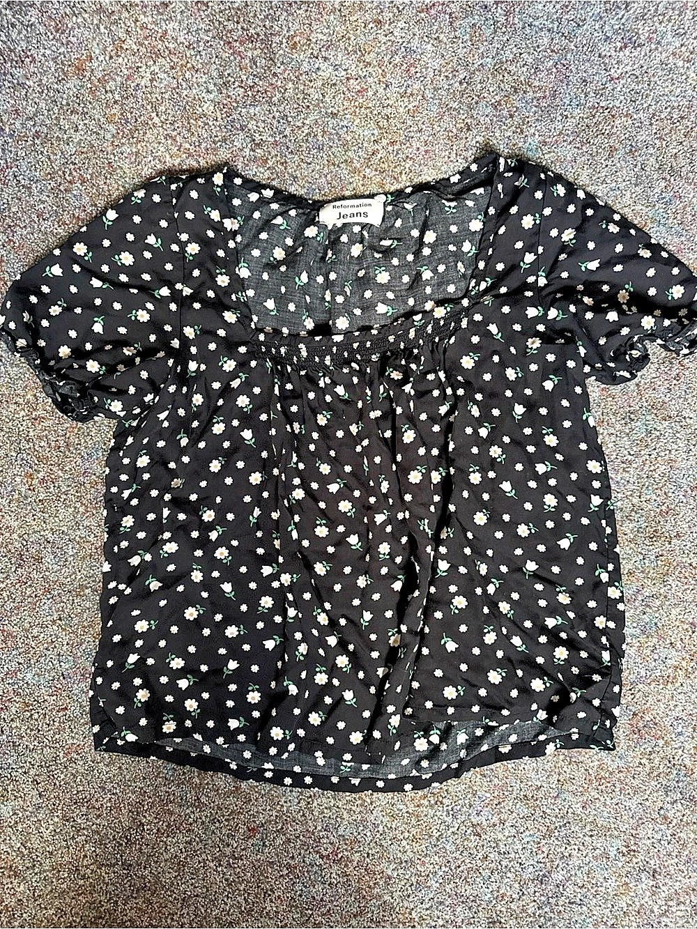 Reformation Jeans Floral Blouse in Black & White Size Large